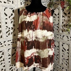 SIMPLY VERA WANG SWEET SILKY SHADES OF BROWN & WHITE ACCENTS SLEEVELESS TOP